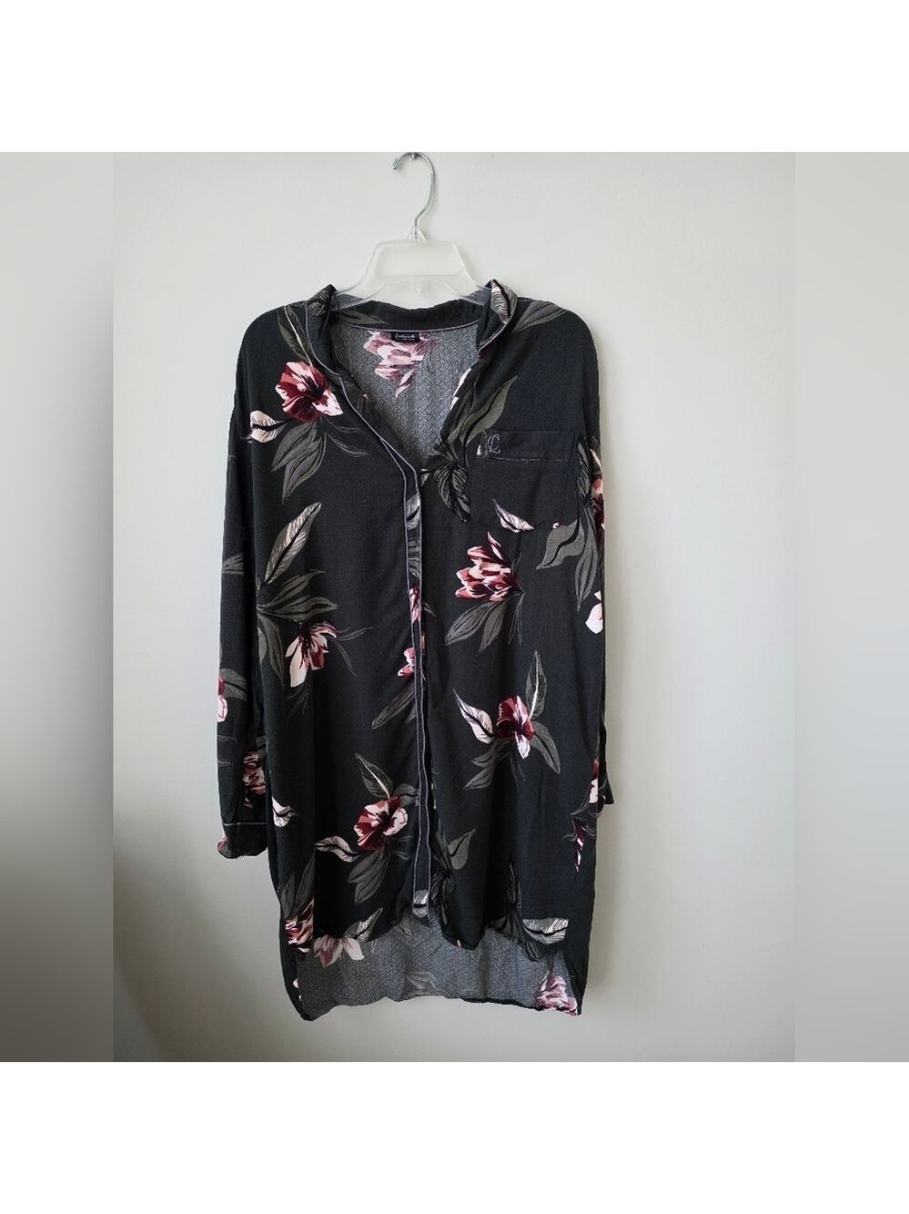 CHANGE | Night Shirt Dress Lingerie Green Floral Button Diwn Sz XL